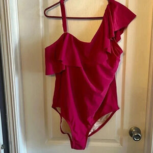 Kona Sol Pink One Shoulder Ruffle One Piece